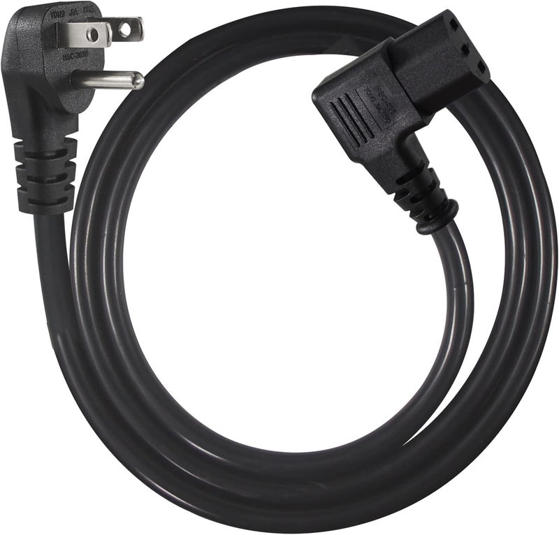 SPARKING 90 Degree Computer Power Cord - 3FT Flat Low Profile Angled NEMA 5-15 Plug to IEC C13 Power Cord,Universal PC Power Supply Cord, 16AWG, Black C13 3 Prong Angled AC Power Cord for PC Monitor/TV (3FT) - Image 1